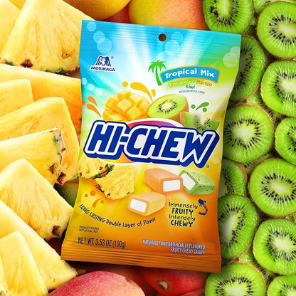 HI-CHEW Tropical Mix, 6 Bags, 3.53oz Each, Kiwi Pineapple Mango Taffy Candy