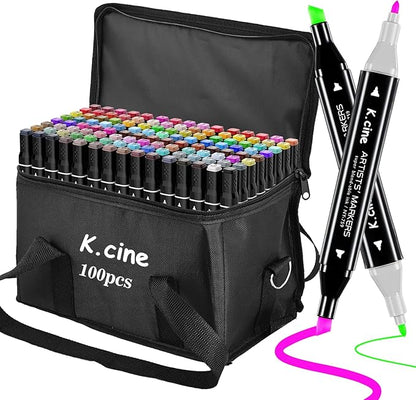 100 Colors Alcohol Markers for Adult Coloring Books, Dual Tip Art Markers with Fine Tip & Chisel Tips for Coloring, Illustrations, Drawing