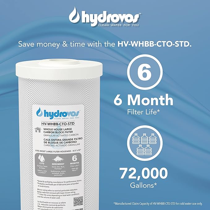 10" x 4.5” Carbon Block Sediment Water Filter, GAC Granular Activated Carbon Replacement Filter Cartridge Fits Filter Housing WHKF-DWHBB, WH-HD200-C, GXWH40L, DB10C, ‎AO-WH-PREL, 150237 Big Blue