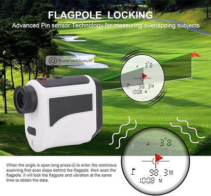 1200Yards Range Finder Golf with Slope, 7X Magnification, Lightweight Portable Rechargeable Rangefinder, Flag Lock Vibration, Switch for Legal, Range Finders for Hunt Golf Accessory(White)