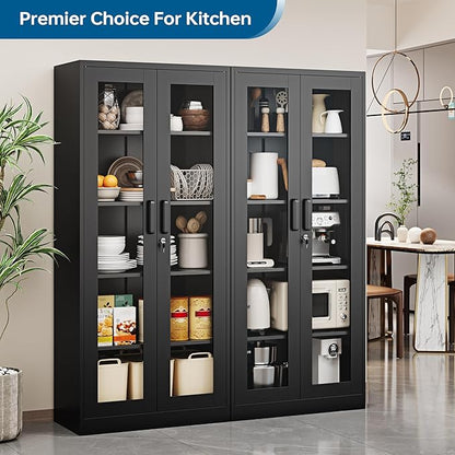 Display Storage Cabinet with Glass Door, 71 Inches Metal Curio Cabinet with 4 Adjustable Shelves, Locking Glass Display Case for Home, Office, Clinic, Pantry, Assemble Required (Black)