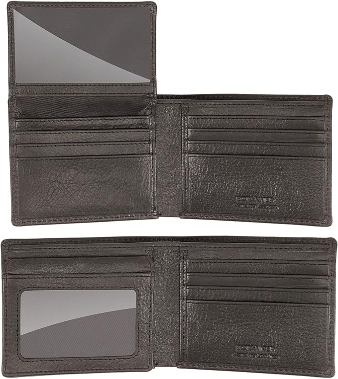 Mens Leather Flip ID Wallet RFID Blocking, 8 Credit Card Slots, 2 ID Window, 2 Sections for Bills, 3 Hidden Pockets | Black