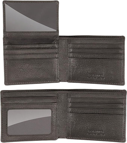 Mens Leather Flip ID Wallet RFID Blocking, 8 Credit Card Slots, 2 ID Window, 2 Sections for Bills, 3 Hidden Pockets | Black