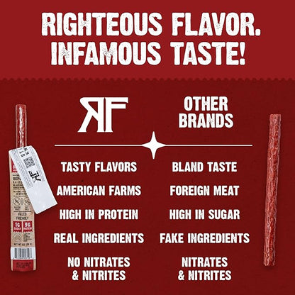 Righteous Felon Meat Sticks | 100% Beef Sticks | Gluten Free & Keto Meat Sticks | Low Sugar & High Protein Beef Sticks | Healthy Snack for Adults | Jerky Gifts for Men | OG Hickory, 24 Pack