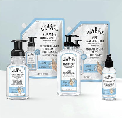J.R. Watkins Foaming Hand Soap Refill, Moisturizing Foam Hand Wash, Formulated with Plant-Based Cleansers, Alcohol-Free, Cruelty-Free, Ocean Breeze, 28 fl oz, 2 Pack