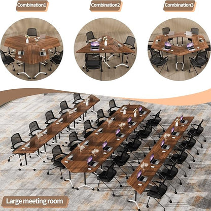 Conference Room Table, 47.2 Inch Folding Conference Tables with Wheels, Modern Office Meeting Table, Easy Flip & Nest Design, Rectangular Seminar Tables with Metal Frame for 2-24 People (K, 4PCS)