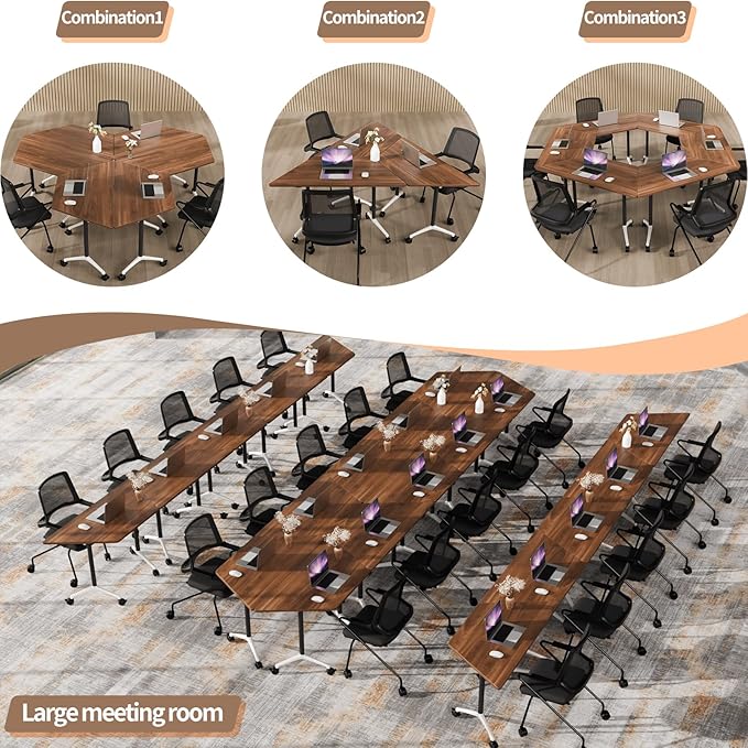Conference Room Table, 47.2 Inch Folding Conference Tables with Wheels, Modern Office Meeting Table, Easy Flip & Nest Design, Rectangular Seminar Tables with Metal Frame for 2-24 People (K, 8PCS)