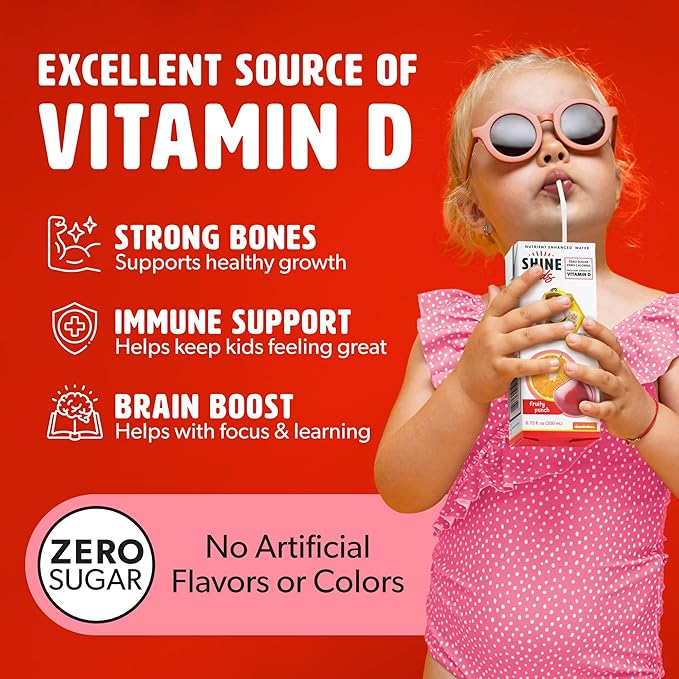 ShineWater Kids x Paw Patrol Vitamin D Fruity Punch Juice Boxes | No Added Sugar | Naturally Flavored Drink for Kids | Vegan Gluten Free Hydration | 32 Pack