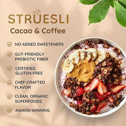 Struesli Cacao + Coffee Organic Granola, Grain & Gluten Free, Healthy Snacks with Cacao, Coffee, Tiger Nuts, Pecans, Walnuts, Hemp Hearts & Coconut Flakes, Plant Based, Keto & Paleo, 9 Oz, 2 Pack