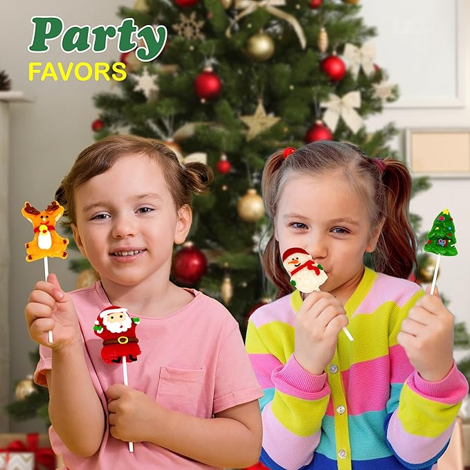 4E's Novelty 24 Pack Christmas Lollipops Santa, Snowman, Reindeer, Tree, Christmas Lollipops Individually Wrapped Bulk, Candy Suckers, Stocking Stuffer Candy for Kids & Adults