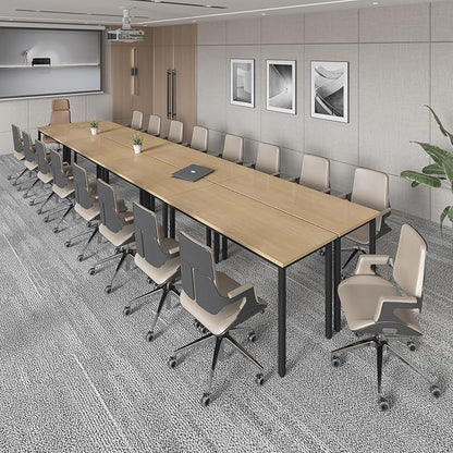 Bonzy Home Conference Tables 18ft Office Computer Desk for Meeting Room Study Writing Printer Table Meeting Seminar Table for 20 People Rustic Vintage Natural 8PCS 220.4"x47.2"x29.5"