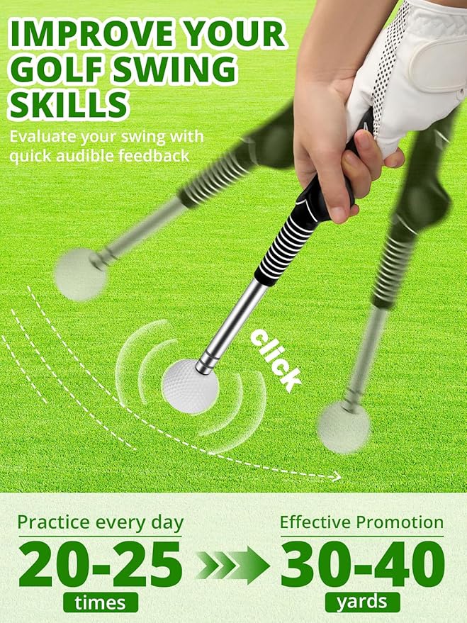 Retractable Golf Swing Trainer with Arm Band - Click Stick Golf Training Aid, Right-Handed Golf Swing Practice Stick for Chipping & Hitting, Portable Indoor Outdoor Golf Practice Stick