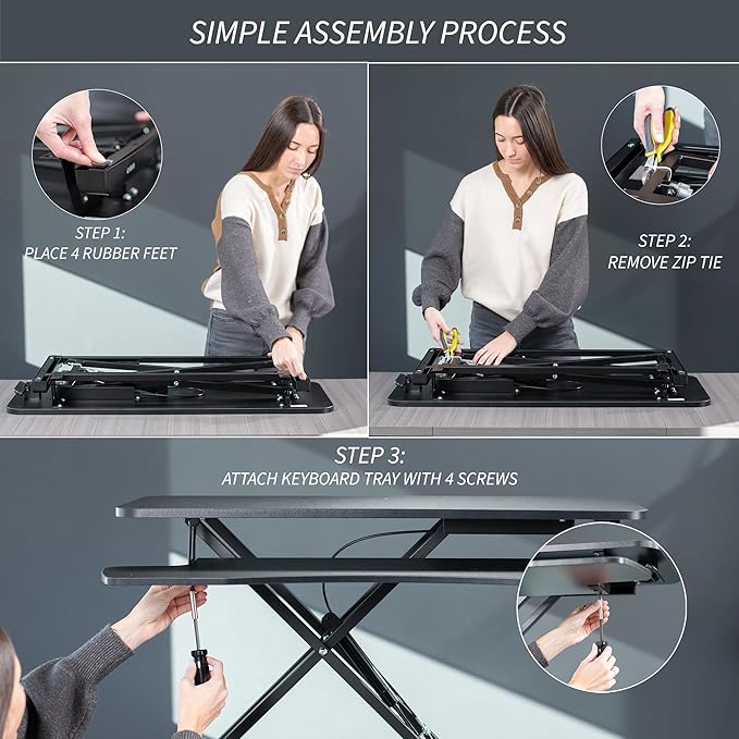VIVO 26 inch Desk Converter, K Series, Height Adjustable Sit to Stand Riser, Dual Monitor and Laptop Workstation with Keyboard Tray, Gray Top, Black Frame, DESK-V026KG