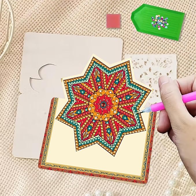 jinglinhh 12pcs DIY Mandala Diamond Art Painting Greeting Cards with Envelopes, DIY Card Making Kits for Adults, Diamond Art Christmas Cards for Birthday Holiday Postcards Craft Gifts
