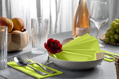 Linen-Feel Kiwi Paper Napkins - Decortive Cloth-Like Disposable Dinner Napkins - Soft And Absorbent Napkins for Thanksgiving, Party, Wedding, Bathroom Or Any Occasion. (Pack of 100)