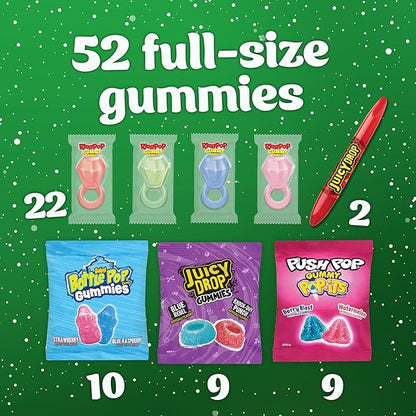Bazooka Brands Christmas Gummy Candy Variety Pack, 52 Ct Chewy Gummy Candy Individually Wrapped in Fruity Flavors For Birthday Party Favors, Stocking Stuffers, Candy Bowls, Kids Gift