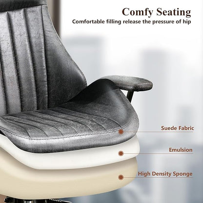 Mid Century Modren Office Chair,High Back Ergonomic Executive Chair with Lumbar Support, Computer Desk Swivel Task Chair with Wheels, Faux Lether Suede Fabric Home Chair (High Back, Grey)
