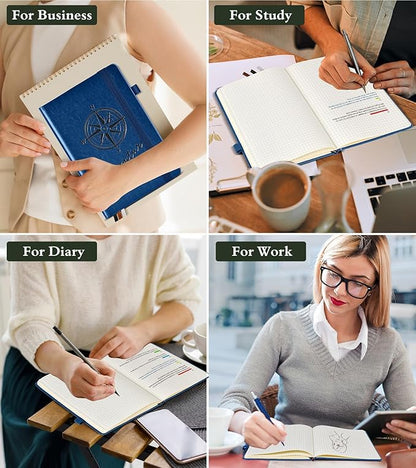 PAIBAS Graph Notebook for Women Men, 160 Pages Grid Paper, Graphing Notebooks for School, Work, Quad Ruled, Inner Pocket, A5 Hardcover Vintage Leather Journals for Writing, 5.8"x8.5" (Navy)