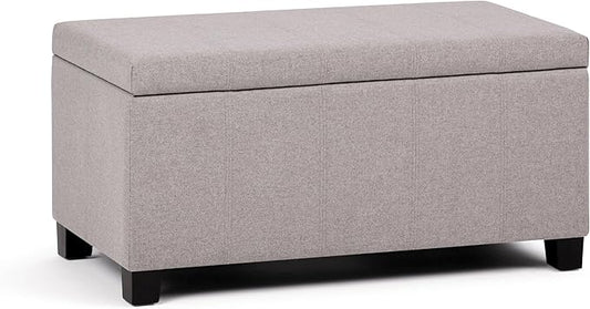 SIMPLIHOME Dover 36 inch Wide Contemporary Rectangle Storage Ottoman Bench in Cloud Grey Linen Look Fabric, Assembled, For the Living Room, Entryway and Family Room