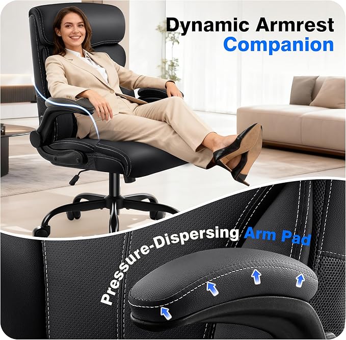 AreShark Office Chair - Executive High Back Breathable Comfy Desk Chair with Lumbar Support - Ergonomic Leather Rolling Swivel Computer Chair with Rock Function for Working Studying Gaming Relaxing