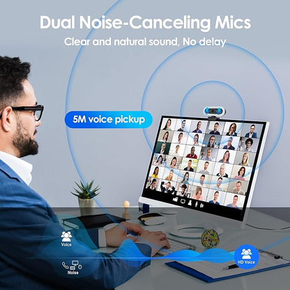 saylas 2K Webcam for PC, 2K@60FPS/1080P@60FPS Webcam with Microphone, USB Computer Camera with RGB Lights, Autofocus, Noise Cancellation, Privacy Cover, 65° FOV, Web Camera for Computer/Laptop/MacBook