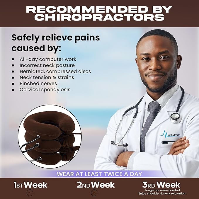 Inflatable Cervical Neck Traction Device – Adjustable Neck Stretcher for Pinched Nerves, Decompression & Pain Relief – Portable Neck Brace for Spine Alignment & Posture
