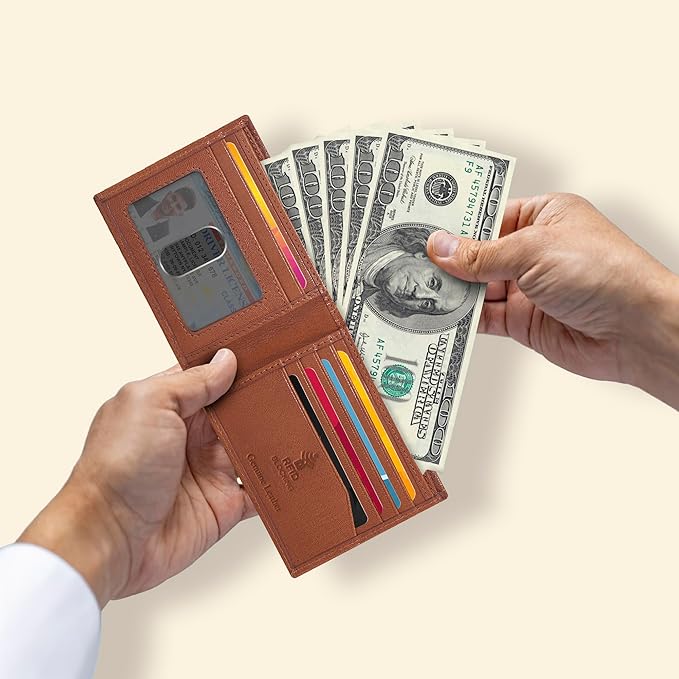Oak Leathers Slim Leather Wallet for Men - RFID Wallets Credit Card Holder Ultra Thin Gift for Mens, Front Pocket Minimalist Design