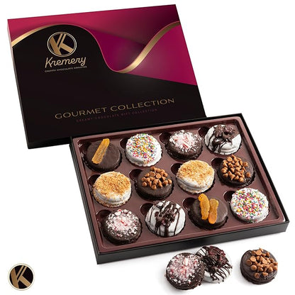 KREMERY Creamy Chocolate Cravings - Halloween Treats For Adults Chocolate Covered Sandwich Cookies & Cream Gift Basket, in Elegant Gift Box (12 Cookies, Assorted Sweet Toppings) Holiday Xmas Christmas