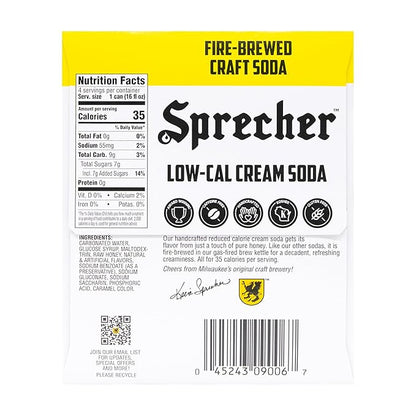 Sprecher Low-Cal Cream Soda, Fire-Brewed Diet Soda with Real Honey, Handcrafted Reduced Calorie Cream Soda, Caffeine-Free Gourmet Beverage – 16 fl oz Cans (12 Pack)