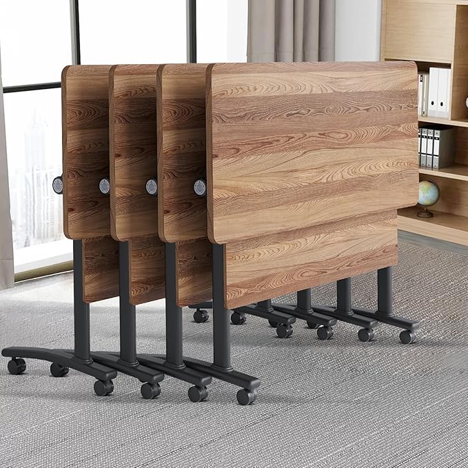 Conference Room Table, Folding Conference Table with Flip-Top Design, Mobile Seminars Dynamic Meetings Training Tables for Offices, Classrooms, and Meeting Room (4, XHT1619, 55.1)