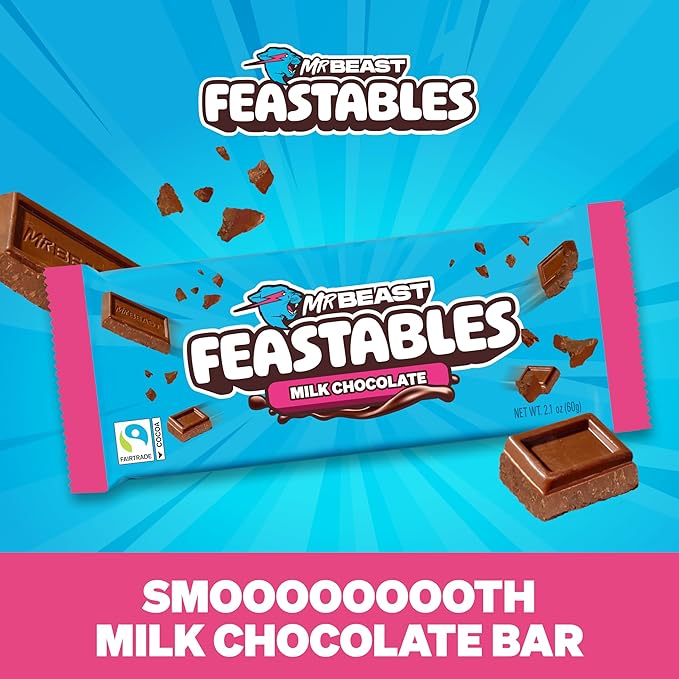 Feastables MrBeast Milk & Cookies Pack, King Size Milk Chocolate & Cookies & Creme Bars, 10 Each, Candy Bars for Adults & Kids as Snacks, Gifts, or Dessert, Fairtrade Cocoa, 2.1 Oz Each, 20 Count