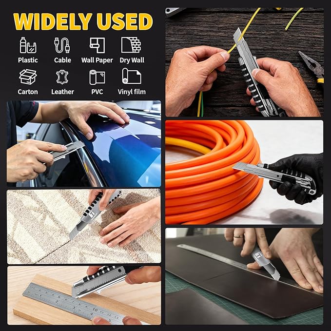 TECKWRAP Utility Knife, Retractable Box Cutter Heavy-Duty Razor Knife for Cardboard, Drywall, Vinyl, Leather, Crafts, Office & Home Use, Quick Change Blade Razor Knife, 2-Pack with 10 Extra Blades