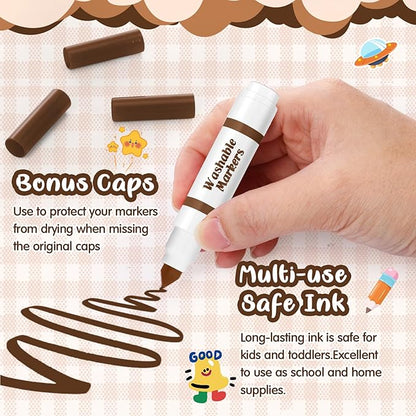 Janlaugh 30 Pcs Mini Washable Markers Bulk Broad Line Conical Tip Washable Mark Pen Set Short Coloring Paint Pen for Art Projects Teacher Party Favors(Brown)