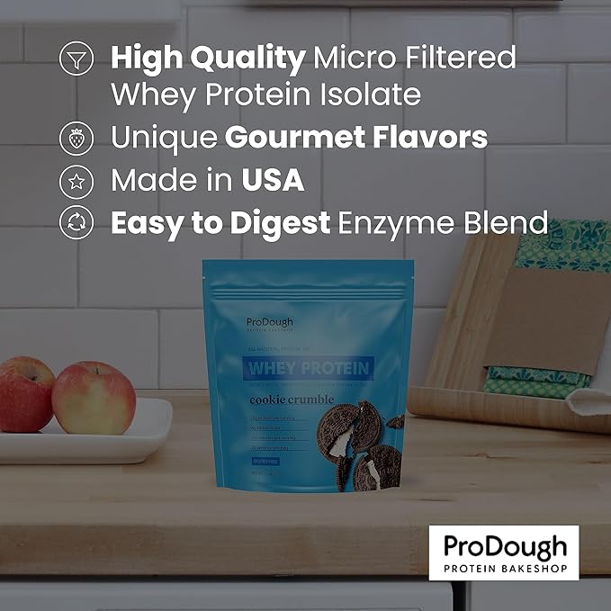 ProDough Gourmet Whey Isolate Hydrolized Protein Powder for Shake Mix- Easy Digest Enzyme Blend, 25g Protein per Serving, Natural Ingredients, Gluten Free, Keto Friendly (Rasberry Cheesecake)