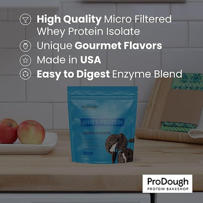 ProDough Gourmet Whey Isolate Hydrolized Protein Powder for Shake Mix- Easy Digest Enzyme Blend, 25g Protein per Serving, Natural Ingredients, Gluten Free, Keto Friendly (Peach Cobbler)