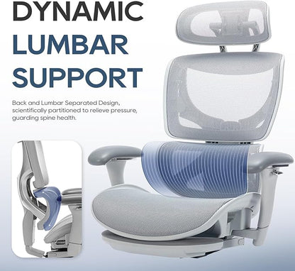 COLAMY Ergonomic Mesh Office Chair, High Back Desk Chair with Footrest, Adjustable Headrest and 3D Arms, Fixed Tilt Lock, Lumbar Support, Breathable Mesh Computer Chair for Home Office - Grey
