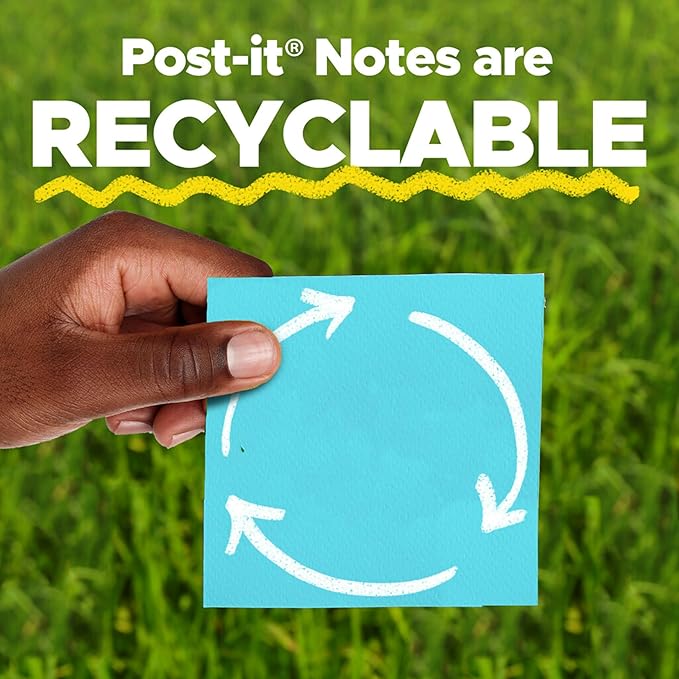 Post-it Notes, 3x3 in, 4 Pads, America's #1 Favorite Sticky Notes, Beachside Café Collection, Pastel Colors (Pink, Mint, Yellow), Recyclable (5401)