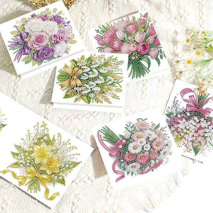 6pcs Diamond Art Painting Greeting Card Kit, DIY flowers Diamond Art Greeting Cards for Blessings and Wishes Special Shaped Diamond Greeting Card Arts Crafts for Christmas Birthday Thanksgiving Day