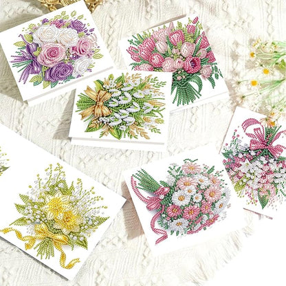 6pcs Diamond Art Painting Greeting Card Kit, DIY flowers Diamond Art Greeting Cards for Blessings and Wishes Special Shaped Diamond Greeting Card Arts Crafts for Christmas Birthday Thanksgiving Day