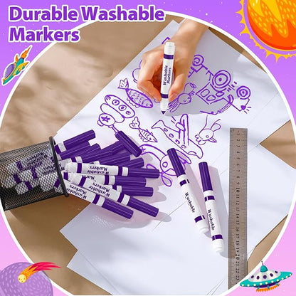Janlaugh 24 Pcs Washable Markers Bulk Broad Line Markers Coloring Conical Tip Large pens for Kids art projects, Teachers, Students, Toddlers, Party Favors, Classrooms, Donations(Purple)