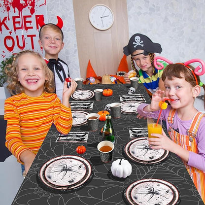 Halloween Party Plates Supplies,Disposable Vintage Skull,Spider Web Tableware Paper Plates and Napkins Cups Knives Spoons Forks for Halloween Birthday Baby Shower Party Decorations,Serve 25 Guests