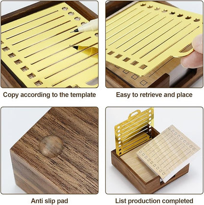 Buqoo Walnut Wood Sticky Note Holder with Metal Stencil, Post It Note Dispenser Desk Sticky Note Pad Holder Organizer for to Do Lists, Grocery Lists, Project Lsts It Holds a of Sticky Notes 3"x3"