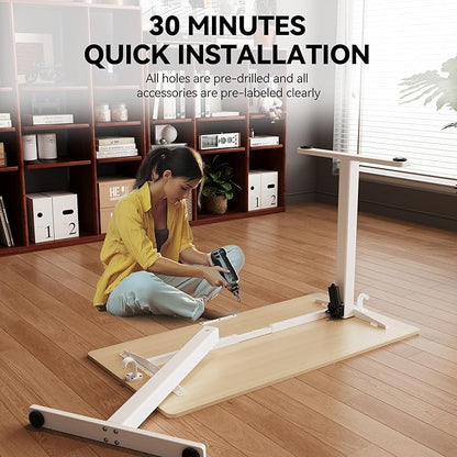 Electric Standing DeskAdjustable Height 40"x24" Stand Up Desk with Lockable Wheels Ergonomic Sit Stand Desk for for Work Office Home Computer Workstation (Nature)
