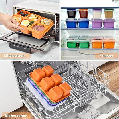 4-Pack Bento Box & Snack Containers for Kids & Adults | 6-Compartment with 4 Sauce Cups | BPA-Free, Dishwasher Safe | Ideal for School, Office, Picnic & Travel (38oz/1100ml)