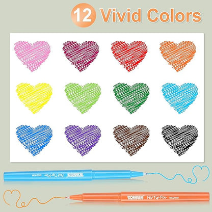 Felt Tip Pens Bulk for Teachers Students,144 Pack 12 Count,Assorted Color,Medium Fine Point 0.7mm Multicolor Markers for Gifts Christmas Cards Writing,Planner,Drawing,Note Taking,Art,Journals