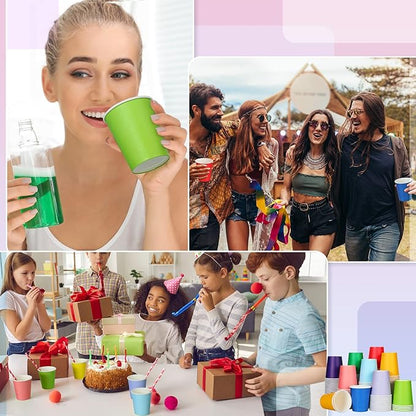 Dingion 300 pcs Colorful Paper Cups 8 oz Valentine Hot Cups Disposable Mouthwash Holiday Party Cup for Tea Coffee Valentine New Year Birthday Party