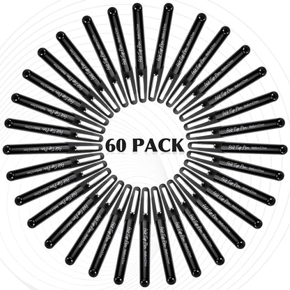 60 Pcs Black Felt Tip Pens 0.7mm Medium Point Pens Bulk, Felt Tip Markers for Journaling, Writing, Note Taking, Planner, Ideal for Office School Art Supplies Gift