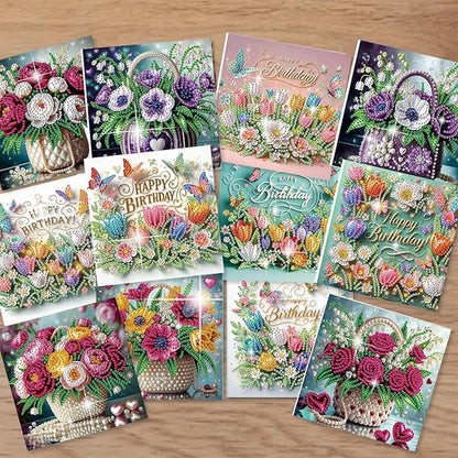 jinglinhh 12pcs Diamond Art Painting Flower Bouquet Handbag Greeting Cards with Envelopes, DIY Card Making Kits for Adults, Diamond Art Postcards Christmas Cards Craft Gifts