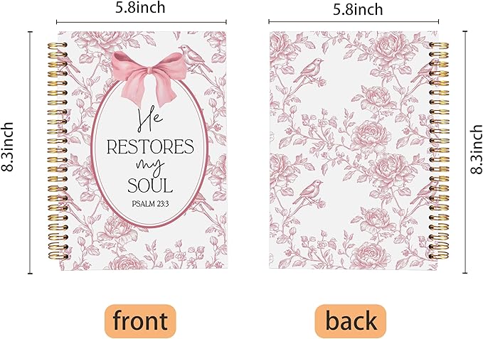 Christian Notebook for Women, Christian Art Gifts Journal, Prayer Journal for Women, Bible Journaling Notebook, PSALM 23:3 He Restores My Soul Floral Spiral Notebook 5.5x8.3