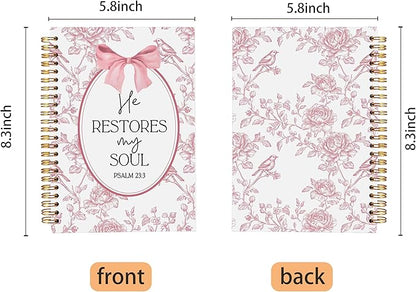 Christian Notebook for Women, Christian Art Gifts Journal, Prayer Journal for Women, Bible Journaling Notebook, PSALM 23:3 He Restores My Soul Floral Spiral Notebook 5.5x8.3